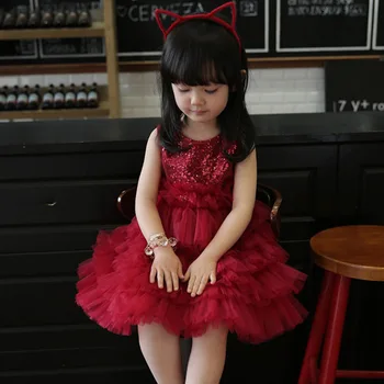 

Tick Tok 2020 Authentic Spring And Summer Girls' Performance Dress Baby Birthday Dress Sequin Princess Cake Dress Puff Dress