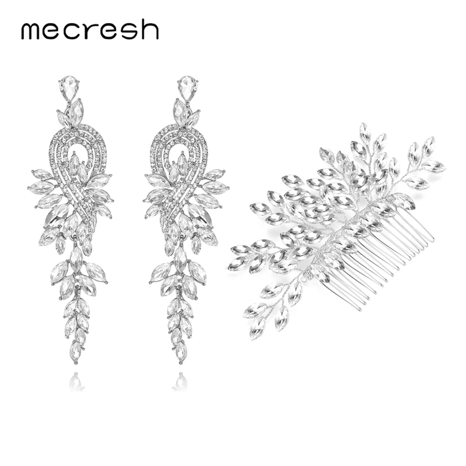 Mecresh роскошный цвет Кристалл Свадебная фотосессия серьги в форме листа ручной