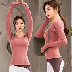 Осенне-зимняя спортивная одежда с длинным рукавом для йоги, женские спортивные костюмы для бега, топы с нагрудной накладкой