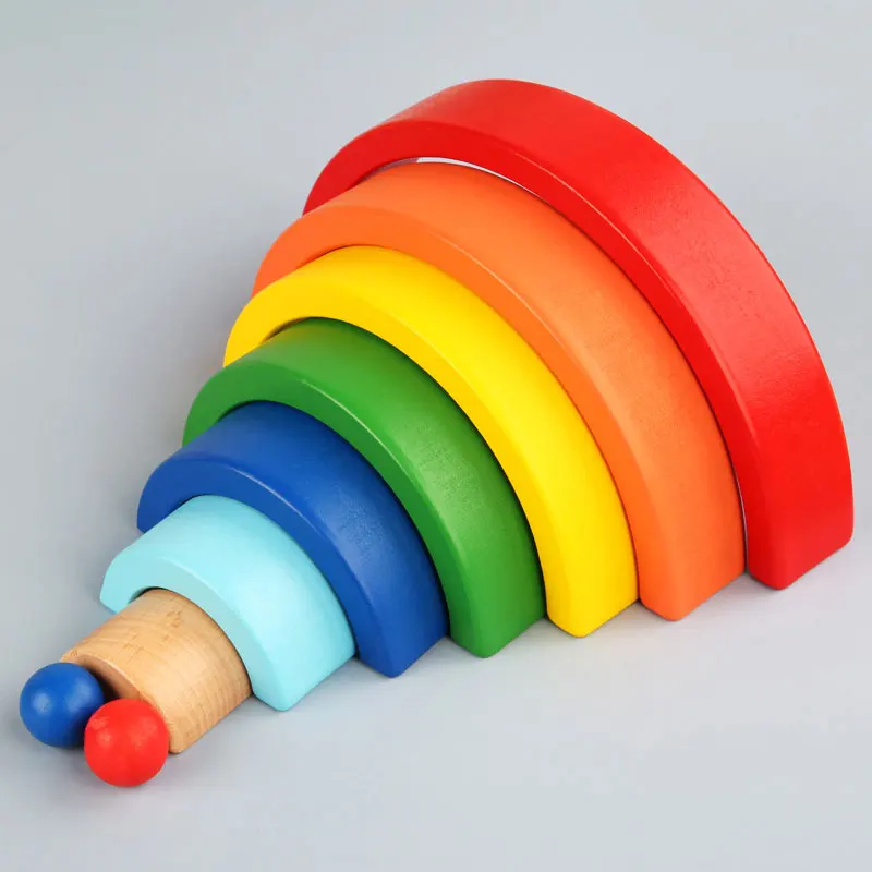 Wooden Seven-Color Rainbow Building Blocks Montessori Early Education Rainbow Jengle Arched Building Block Kid's Educational Toy 4 Wooden Seven-Color Rainbow Building Blocks Montessori Early Education Rainbow Jengle Arched Building Block Kid's Educational Toy 4