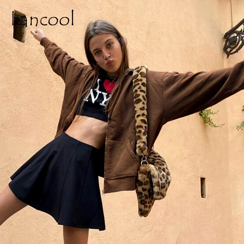 KANCOOL-Sudadera de lana con cremallera para mujer, ropa para Parte Superior Femenina, de gran tamaño, con bolsillos, estilo Vintage de los 90, de manga larga, de talla grande, Y2K