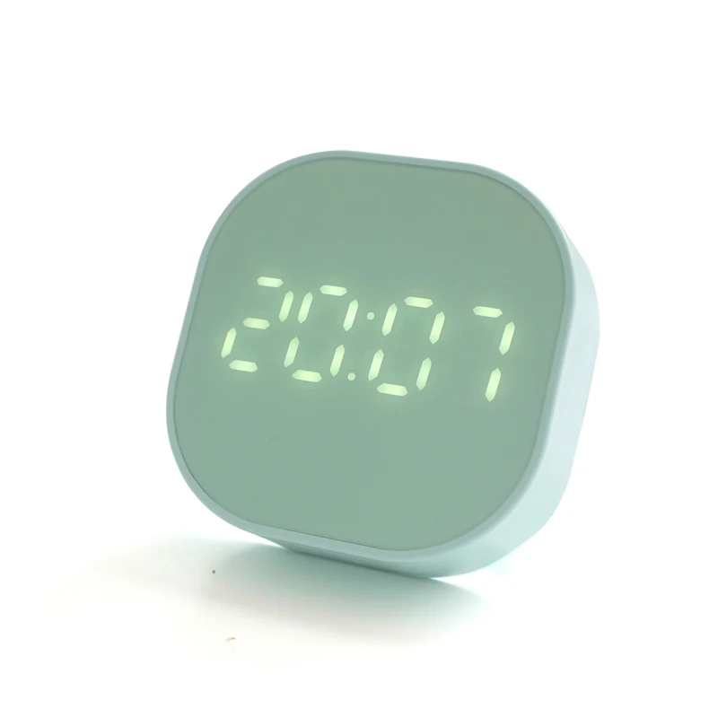 Small alarm clock simple night light mute electronic bedside with mini led calendar clock light multifunction alarm clock - Цвет: Mint green