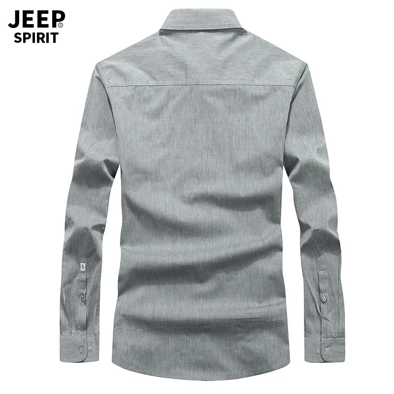 JEEP SPIRIT брендовая Осенняя приталенная Мужская рубашка с длинными рукавами camisa masculina сплошного цвета с кнопками плюс размер M-4XL