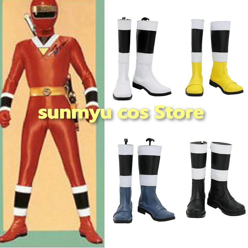 Ninja Sentai Kakuranger White Black Blue Yellow Red Boots Shoes Kikai