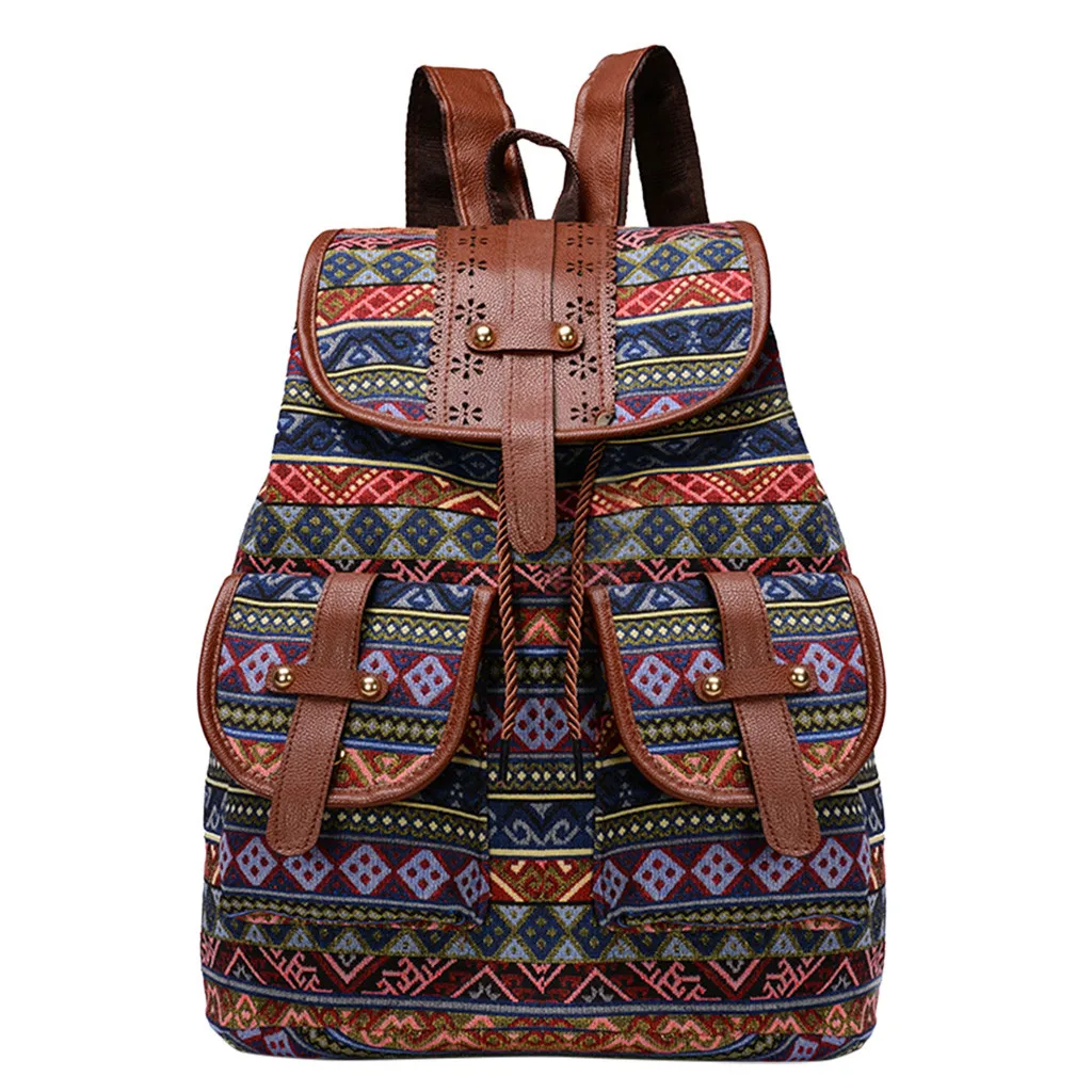 Новая школьная сумка Boho Ретро винтажный женский рюкзак с кулиской печати рюкзак для холстов многофункциональный женский рюкзак - Цвет: E