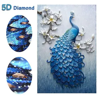 

5D Diamond Painting Blue Peacock Pattern 2020 New Round Diamond Cross Stitch DIY Mosaic Diamond Painting Set