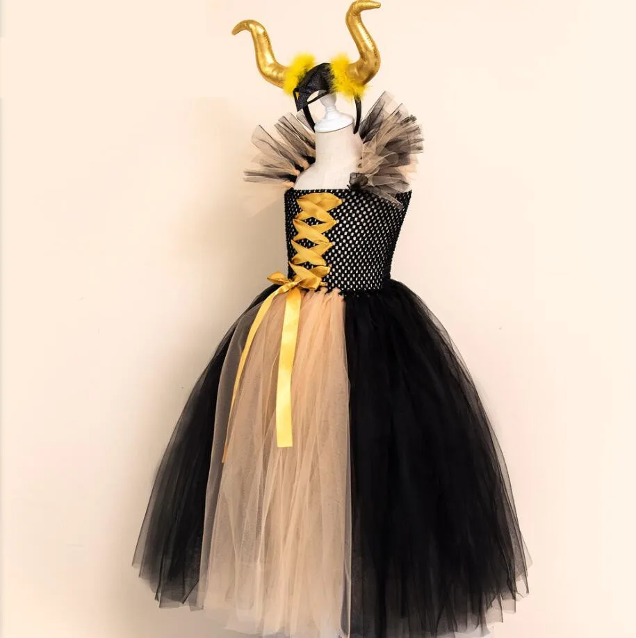 Детские костюмы косплей малефисент любовница злой ведьмы юбка содержит костюм с повязкой на голову Хэллоуин формальное платье сценическое оборудование