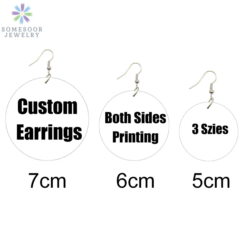 SOMESOOR Multi-Szies Customized Round African Wooden Drop Earrings Front Back Print Handmade Wood Dangle Jewelry For Women Gifts