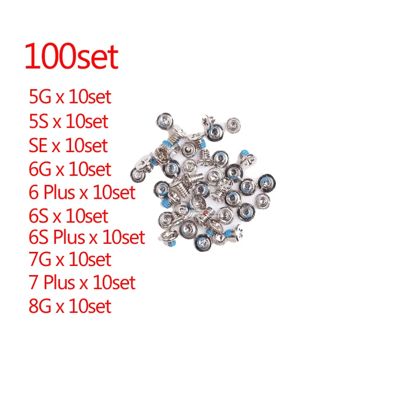 Полный комплект винтов 100 для iPhone 5 5S SE 6G 6 Plus 6S 7G 8G 7 с 2 нижними запасными винтами