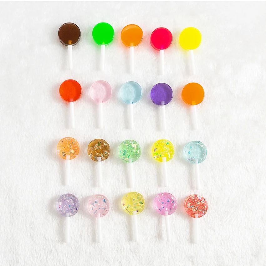 

12pcs mixed Lollipop 42*19 mm Glitter Lollipop Cute Flatback Resin Cabochons Decoration Crafts for earrings & pendants