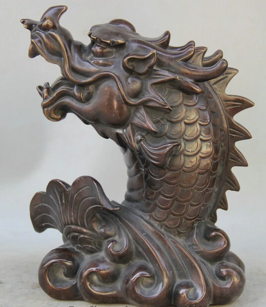 wholesale factory 12&quot Chinese Folk Pure Bronze Auspicious Dragon Head Fish sculpture Statue Figure | Дом и сад