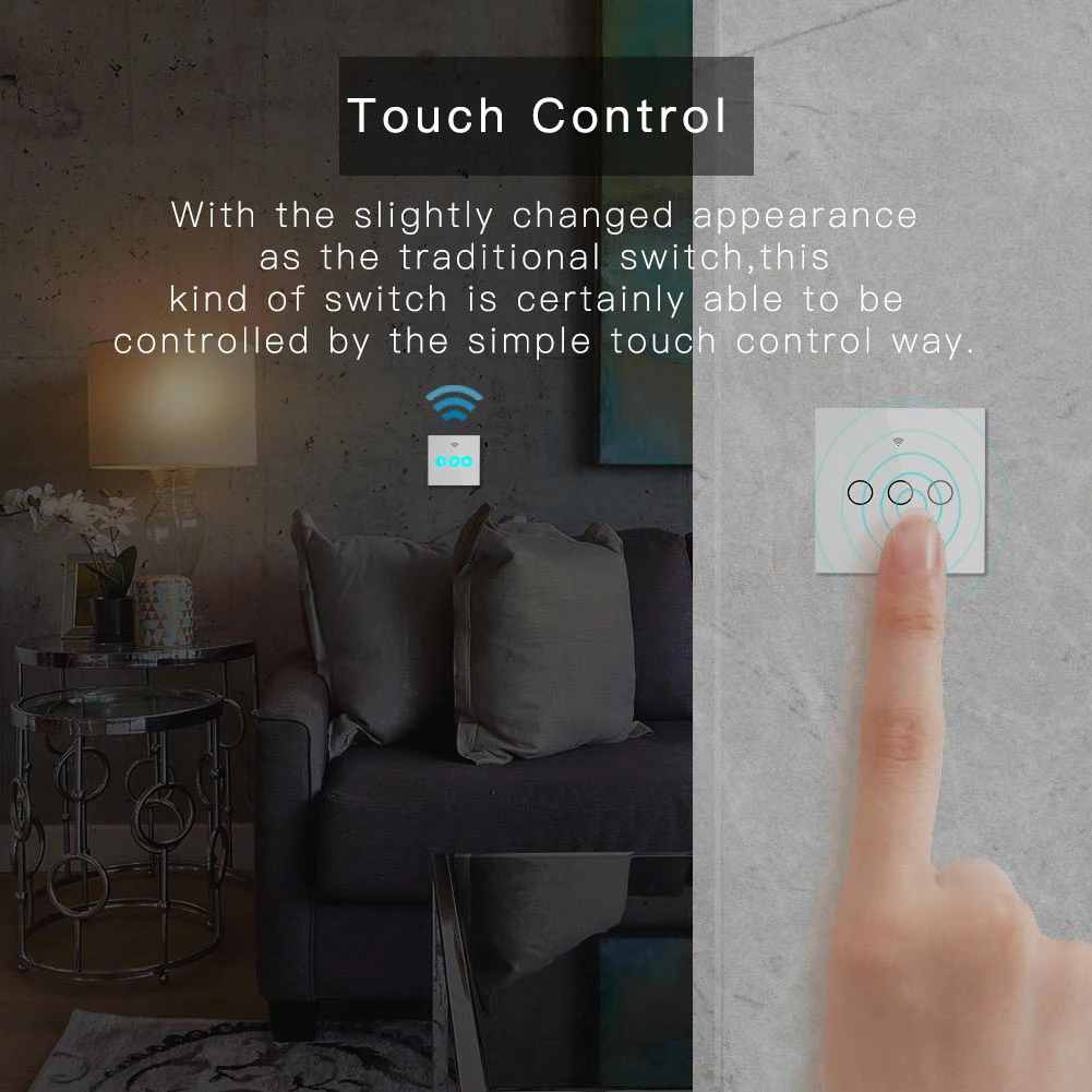 Белый WiFi умный настенный выключатель без нейтрального провода, нужен беспроводной смарт-пульт дистанционного управления Tuya, один огонь, работа с Alexa RF433