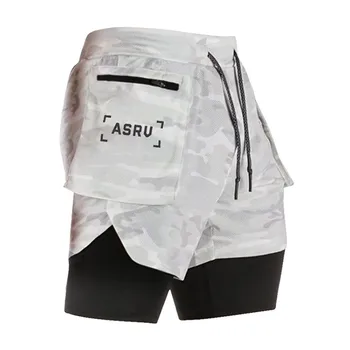 

New Summer Zipper Pockets Double-deck Shorts Mens Joggers Fitness Sporting Bodybuilding Shorts Quick-Drying Casual Short pants