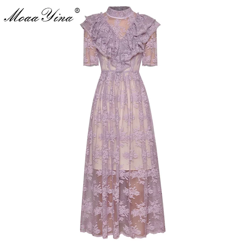 Женское дизайнерское платье MoaaYina вечерние кружевные платья с коротким рукавом
