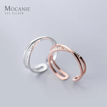 

Mocanie Fashion 925 Sterling Silver Luminous Zircon Geometric Cross Line Opening Finger Ring for Women Fine Jewelry Girl Gift