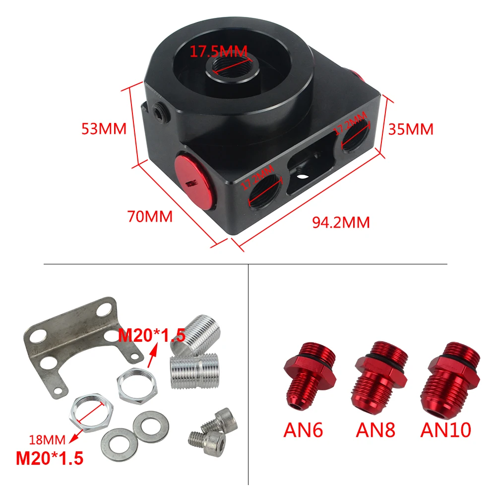 PQY-Oil Filter Sandwich Adaptor With Oil filter remote block with thermostat 1xAN8 4xAN6/AN8/AN10 PQY5675BK