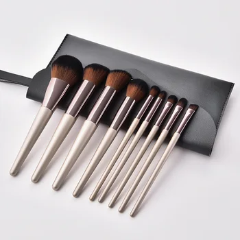 

9pcs Foundation Wood Handle Nylon Bristles Powder Makeup Brush Set With Bag Travel Blush Lip Portable Eye Shadow Multifunctional