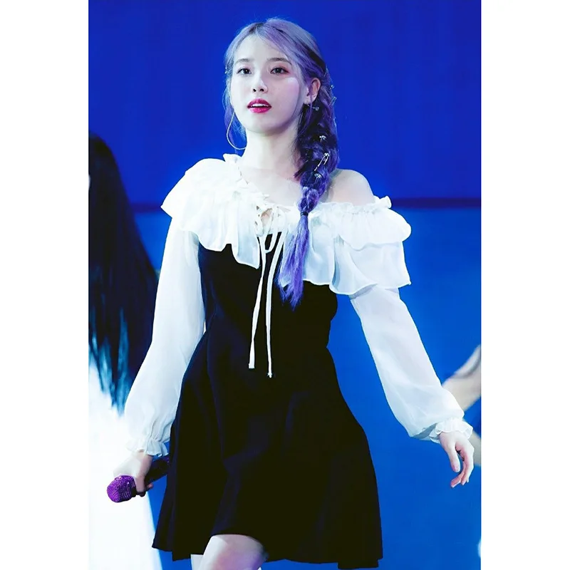 Kpop IU Lee Ji Eun летнее Новое свободное повседневное приталенное черное белое комбинированное платье для девушек корейское уличное Новое сексуальное тонкое женское платье