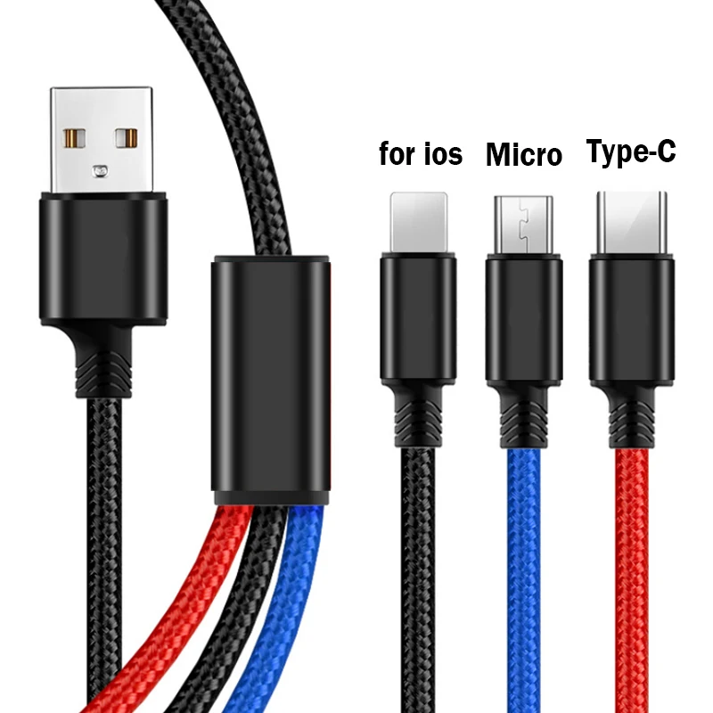 XZ63 USB кабель для iPhone Xs Max 8 7 6 и usb type-C кабель и Micro USB кабель для samsung Xiaomi huawei USB C - Цвет: Черный
