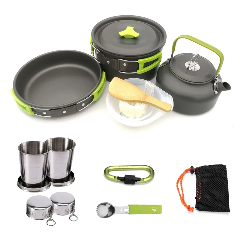 

Portable Camping Cookware Outdoor Tableware Set for Hiking Traveling Kit WithTelescopic Cup Kettle Multi-function Survival Knife