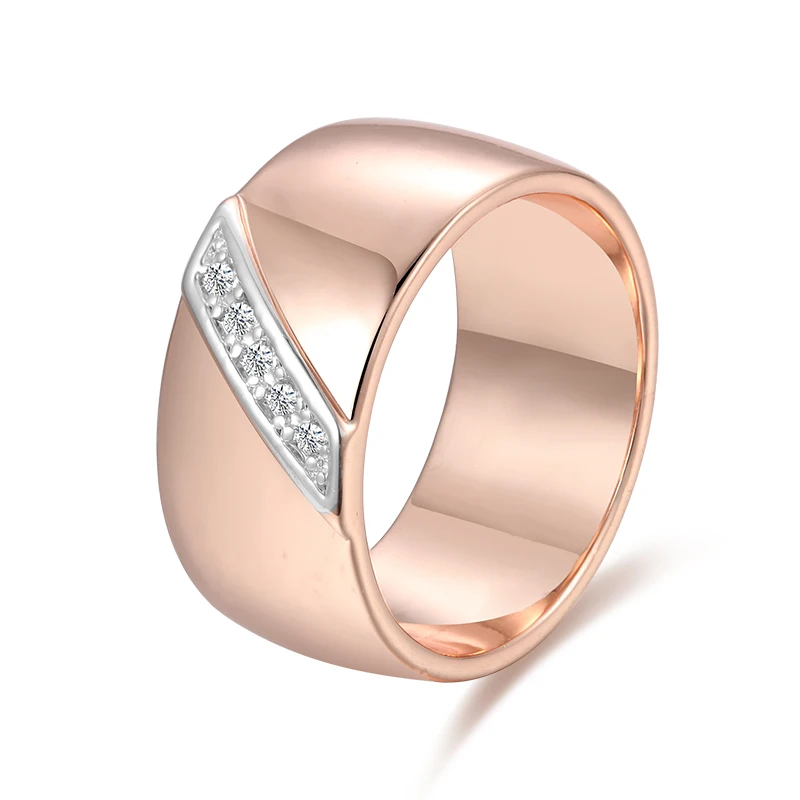Women Unisex 585 Rose Gold Color White Cubic Zircon Round Rings 10mm