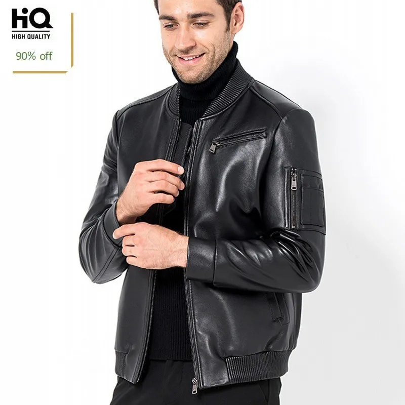 

2020 New Mens Genuine Leather Bomber Jacket Pilot Windbreaker Coats Jaqueta De Couro Loose Fit Stand Collar Motor Biker Jackets