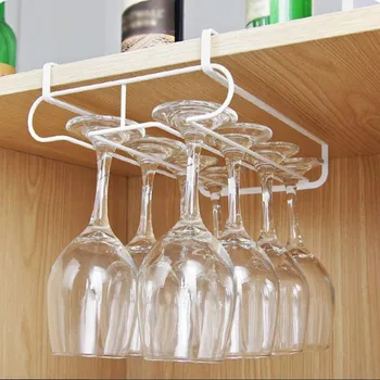 

New 1 Pcs Wine Glass Holder Under Cabinet Rack Storage Organizer Stemware Racks Double Row Hanger Shelf Metal Racks