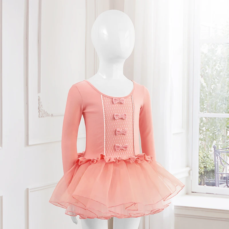 Girls Dance Costumes Ballet Leotard Dance Leotard Girls Ballet Dance Tutu Dress Kids Children Short /Long Sleeves Tulle V Back Bowknot Gymnastics Leotard Dance Wear