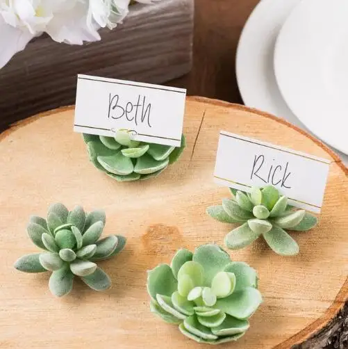 

120pcs/Lot+Natural Design Green Succulent Place Card Holders/Table Number Holder Wedding&Bridal Shower Favors