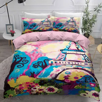 

Paris Tower Print Microfiber Soft Bed Linen Set Girl Bedroom Single Double Full Queen Size Duvet Cover Set Pillowcase 2/3 Piece
