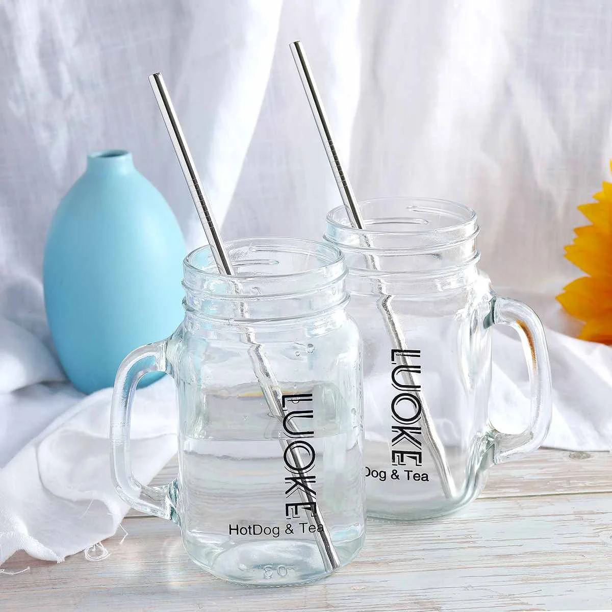 8/10pcs Reusable Drinking Straw Metal Stainless Steel Straw Bent Straight Drink Straws w/Cleaner Brush For Mugs 21.5x6mm