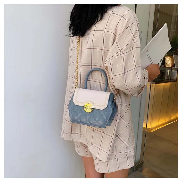 

Summer hexagonal women's bag new 2019 Korean women's contrast color shoulder slung fashion ins chain bag