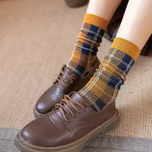 Jeseca, английский стиль, в клетку, Осень-зима, теплые носки для женщин, Харадзюку, Винтаж, уличная одежда, японский кавайный стиль, милые носки для девочек