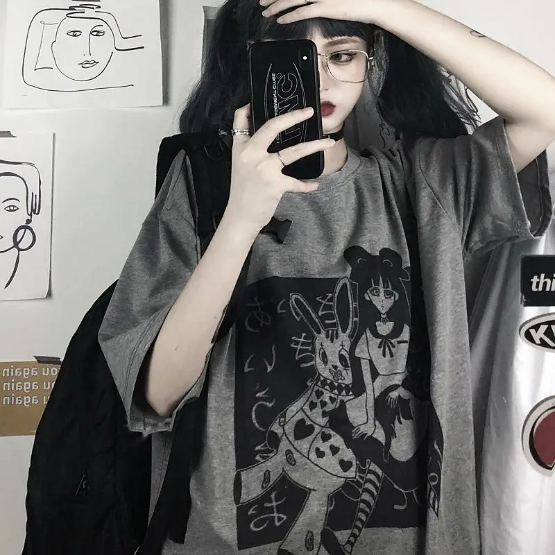 y2k mujer gothic kpop clothes van футболка Harajuku Anime Print Crop Women T-shirts Goth Streetwear Short Sleeve Top Tee Female