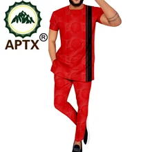 

African Suit for Men Outfit Ankara Style Short Sleeve Blouse and Pants 2 Piece Set Bazin Riche Tracksuit TA2116020