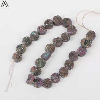

25Pcs/Strand 8mm Rainbow Titanium Druzy Geode Round Beads Strands,Drusy Agates Slice Loose Bead Bracelet Making XFX-171AMFE