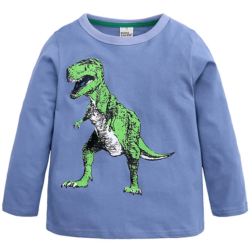 Новинка года, футболка с динозавром из мультфильма для От 2 до 11 лет, хлопковая футболка с длинными рукавами для мальчиков, весенне-Осенняя детская одежда футболка для малышей - Цвет: D