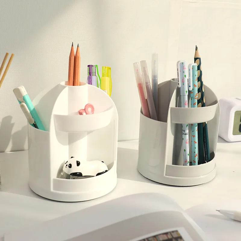 

Japanese Creative Multi-function Desktop Rotating Pen Container Office Mini Plastic Stationery Porous Pen Container Storage Box