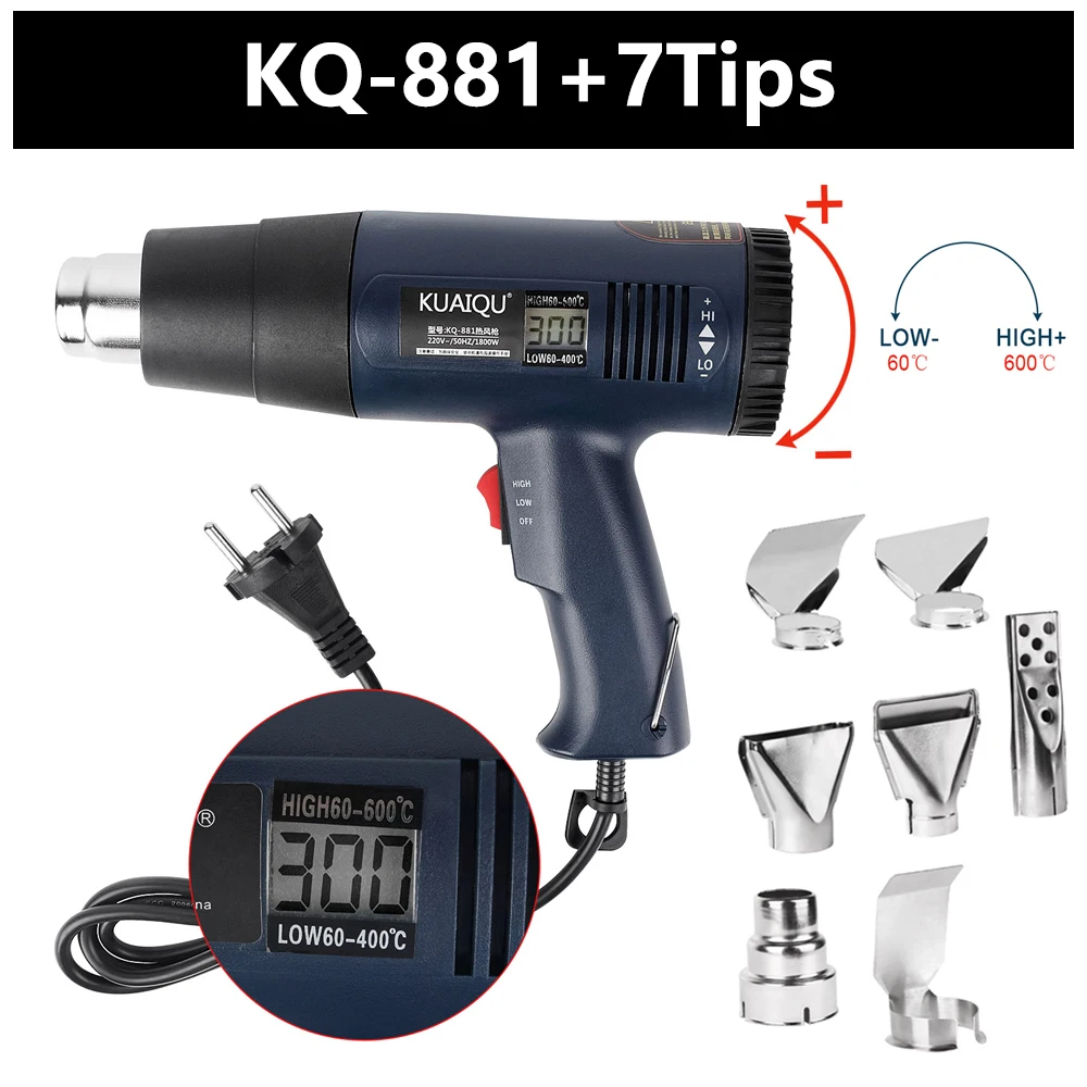 Heat Gun Hot Air Blower Tablet Heat Gun With Lcd Display 1800w Wireless