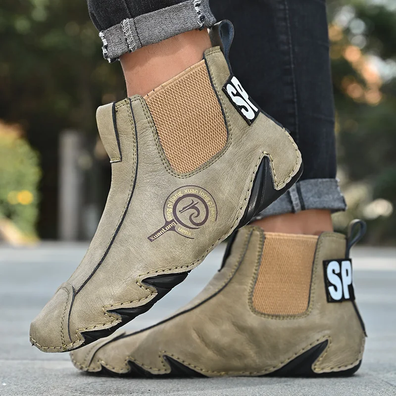 Fashion Winter Men's Boots Plush Warm Men's Snow Boots Luxury Men Leather Autumn Outdoor Light Motorcycle Work