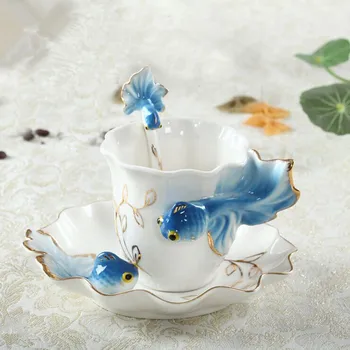 

Goldfish Enamel Coffee Cup Porcelain Cups suit creative wedding present ceramic cup European bone china cup