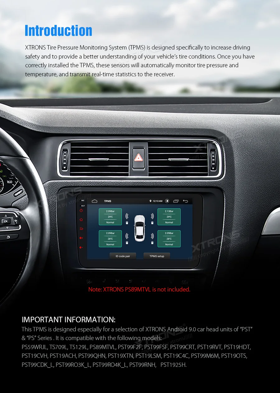 XTRONS TPMS07 Автомобильный USB TPMS система контроля давления в шинах для XTRONS Android 9,0 единиц серии "PST" и "PS"