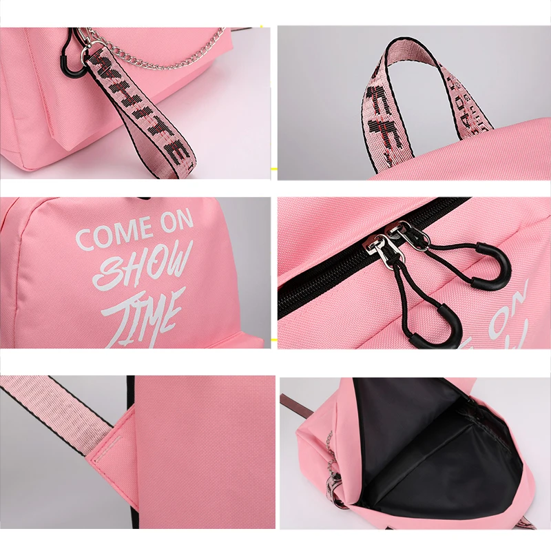 USB Charge Luminous Chain Nylon female book bag backpack schoolbag school bag travel pack fashion women teenage teenagers girls