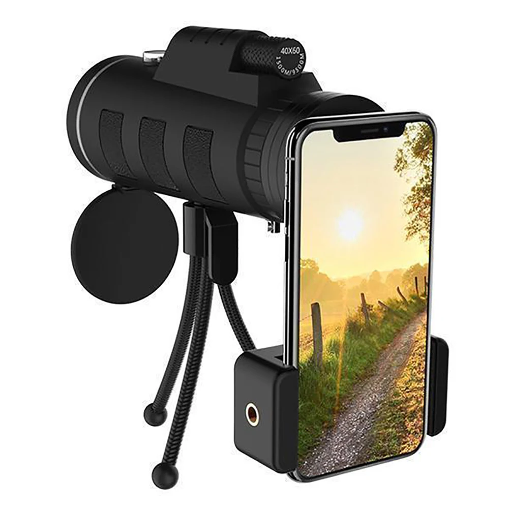  40X60 Professional Hunting Optical HD Lens Outdoor Monocular Telescope Objective with Compass Tripo
