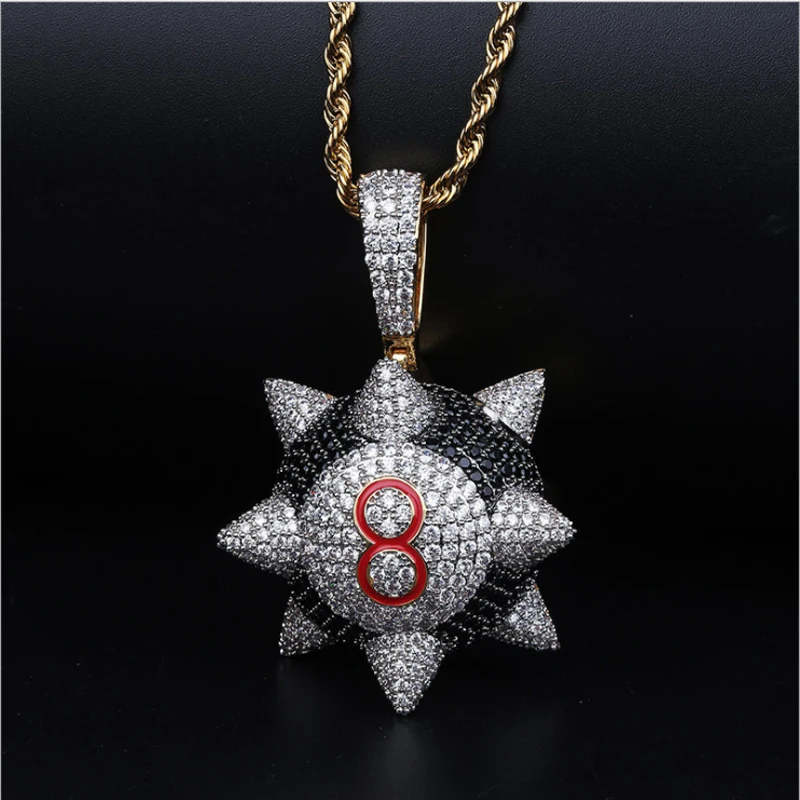 

Europe and America ins net red with black 8 word meteor hammer pendant 3A men's digital personality hiphop necklace accessories