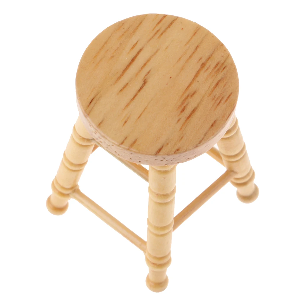 1/12 Dollhouse Miniatures Furniture Wooden DIY Mini Round Stool Model Toy