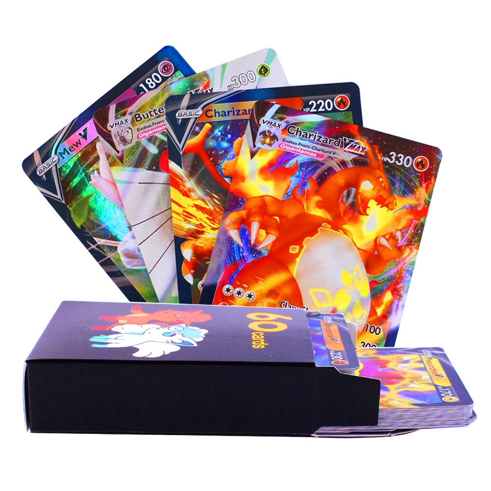 Juego de cartas de Pokemon para niños, cartas brillantes draufeu V VMAX GX de 140V, versión en francés e inglés