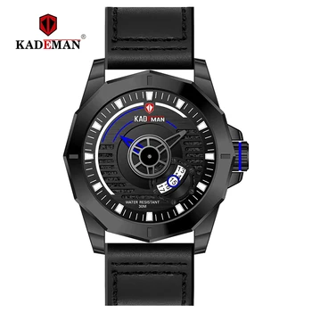 

KADEMAN Luxury Brand Men Quartz Wristwatches Leather Waterproof Calendar Display Sports Watches Casual Male Relogio Masculino