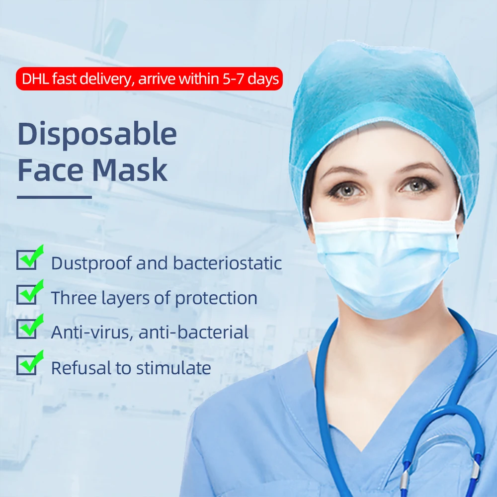 

Face mask Disposable face masks 3-ply Safely mouth mask 100pcs pm2.5 Apply to adult dust filter masque