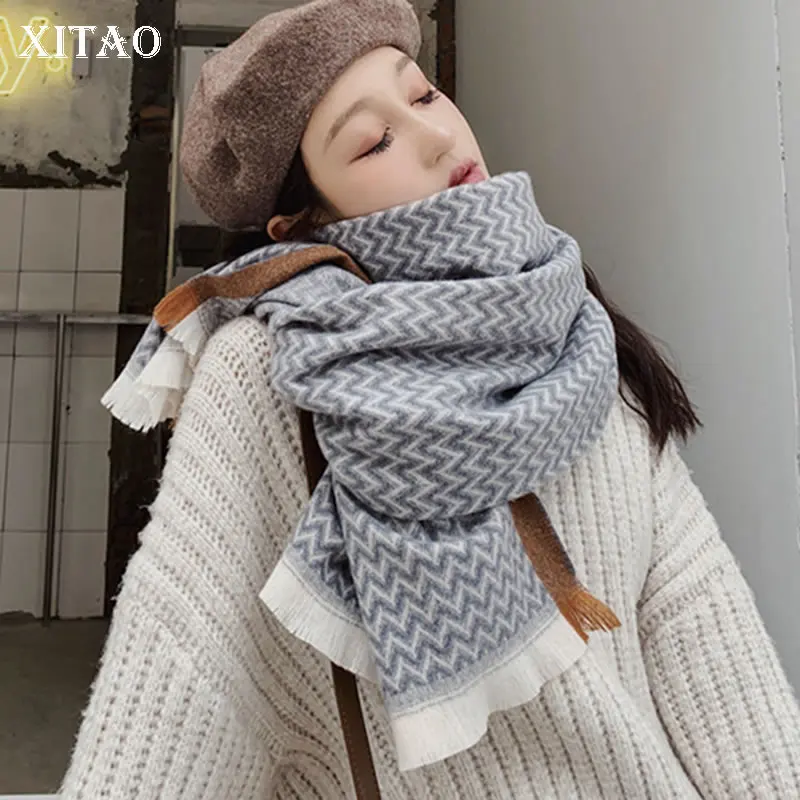 XITAO, элегантные женские полосатые шарфы, модные, новинка, зимний геометрический лоскут, богиня веер, повседневные свободные шарфы ZLL4576